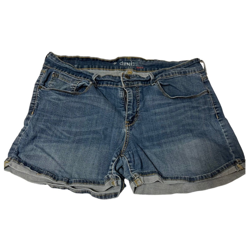 Denizen Levis Womens Midi Denim Jean Shorts Dark Blue Mid Rise Stretch 18/16